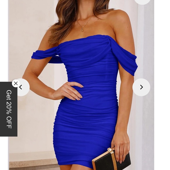 PrettyGarden Dresses & Skirts - Pretty garden royal blue rouched off the shoulder dress size L